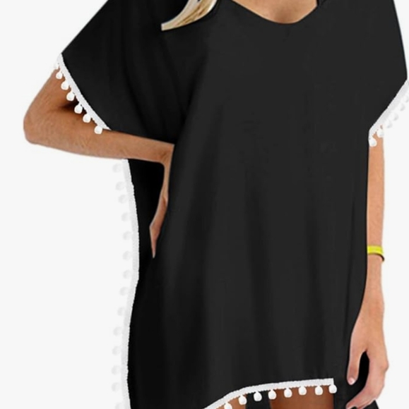 NWT-PINKMSTYLE Clothing Co. Cover Up Swimsuit with pom poms one size - Picture 3 of 8